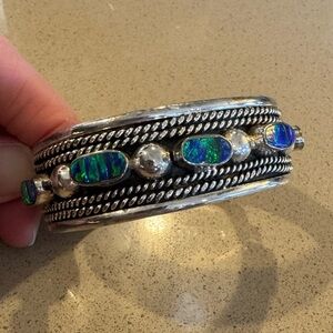 Gorgeous New Handmade in Mexico Intricate Silver and Opal Gemstone Bracelet